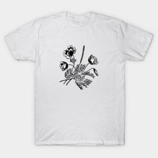 black flower leaf line art design T-Shirt